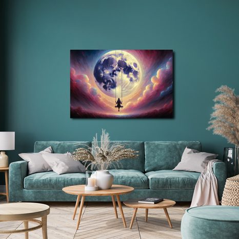 OBRAZ DÍVKA NA HOUPAČCE POD MĚSÍCEM - OBRAZY MĚSÍC - OBRAZY