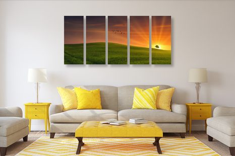 TABLOU 5-PIESE COPAC PE LUNCĂ - TABLOU NATURĂ ȘI PEISAJE NATURALE - TABLOURI