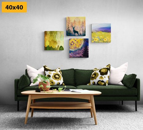 BILDER-SET GESCHICHTE DES HIRSCHES ALS ÖLGEMÄLDE-IMITATION - BILDERSETS - BILDER