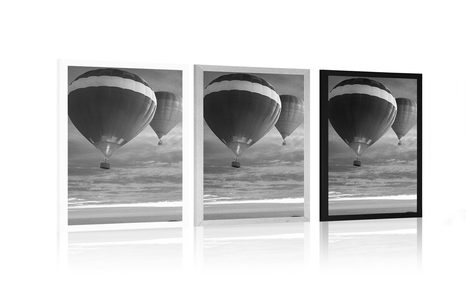 PLAGÁT PRELET BALÓNOV NAD HORAMI V ČIERNOBIELOM PREVEDENÍ - ČIERNOBIELE - PLAGÁTY