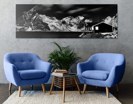 TABLEAU SUR TOILE – PAYSAGE NOCTURNE EN NORVÈGE EN NOIR ET BLANC - TABLEAUX EN NOIR ET BLANC - TABLEAUX