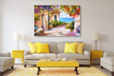 OBRAZ LETNÍ POBŘEŽNÍ DOMEK - OBRAZY - TOTÁLNÍ VÝPRODEJ 🔥