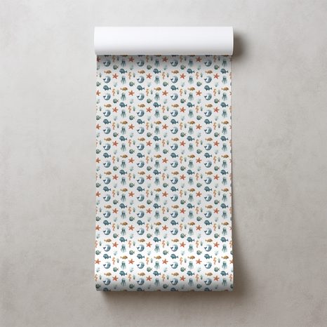 TAPETE MEERESWELT IN PASTELLFARBEN - KINDERTAPETEN - TAPETEN