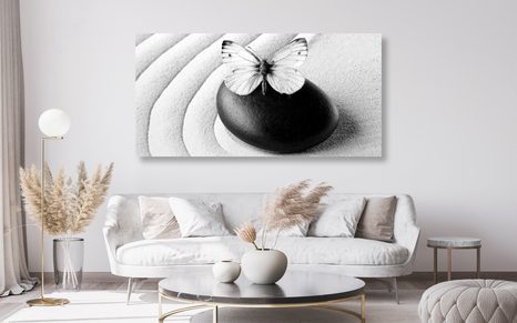 QUADRO SU TELA – PIETRA ZEN CON FARFALLA IN BIANCO E NERO - QUADRI BIANCO E NERO - STAMPE E QUADRI