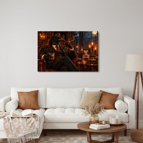 QUADRO SU TELA – GENTILUOMO CORVO CON SIGARO - QUADRI HALLOWEEN E HORROR - STAMPE E QUADRI