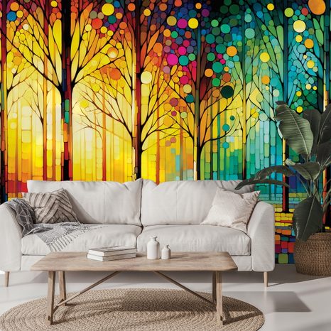 TAPETA BAREVNÁ LESNÍ MOZAIKA - TAPETY LES - TAPETY