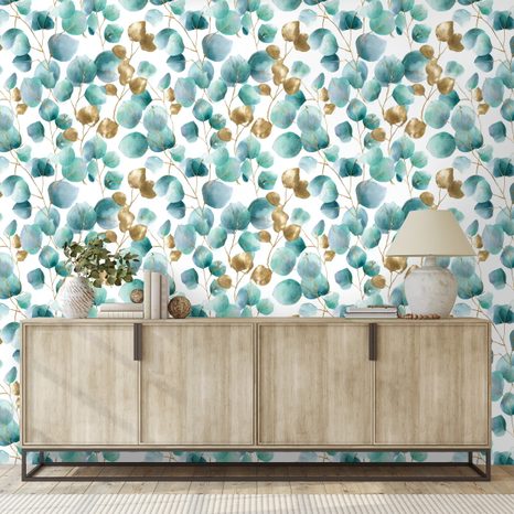 FOTOTAPETA ZLATÉ A TYRKYSOVÉ LISTY - TAPETY PODLE MOTIVU - TAPETY