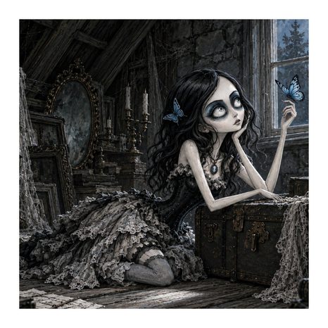 QUADRO SU TELA – SOGNI LUNARI DI UNA RAGAZZA OSCURA - QUADRI HALLOWEEN E HORROR - STAMPE E QUADRI