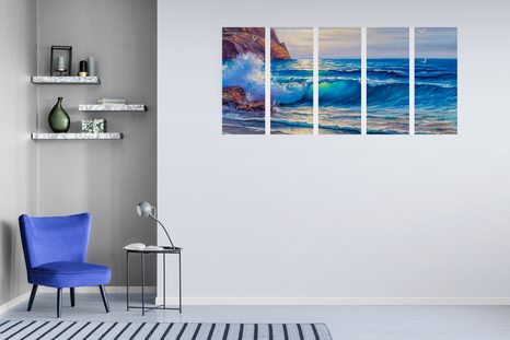 5-TEILIGES WANDBILD MEERESWELLEN AN DER KÜSTE - BILDER VON NATUR UND LANDSCHAFT - BILDER