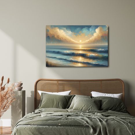 WANDBILD GOLDENER SONNENAUFGANG ÜBER DEM MEER - BILDER VON SONNENAUFGANG UND SONNENUNTERGANG - BILDER