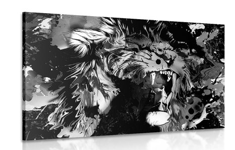 CANVAS PRINT LION'S HEAD IN BLACK AND WHITE - BLACK AND WHITE PICTURES - PICTURES