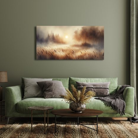 WANDBILD NEBEL ÜBER DEM SCHILF - BILDER VON SONNENAUFGANG UND SONNENUNTERGANG - BILDER