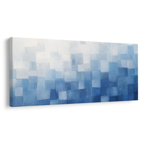 TABLEAU SUR TOILE – CARRÉS BLEUS SUPERPOSÉS DANS LA BRUME - IMAGES FORMES ABSTRAITES - TABLEAUX