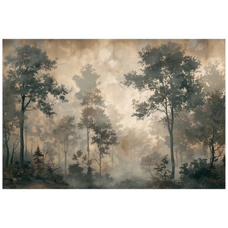 TAPET AUTOADEZIV CEAȚĂ DE PĂDURE ÎN TONURI DE GRI - TAPET PĂDURE - TAPETURI