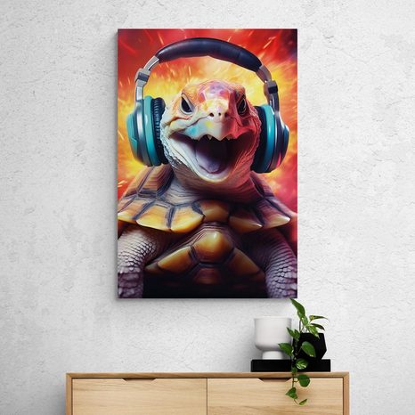 QUADRO SU TELA – TARTARUGA CON CUFFIE - QUADRI DI ANIMALI DA FESTA CON LE CUFFIE - STAMPE E QUADRI