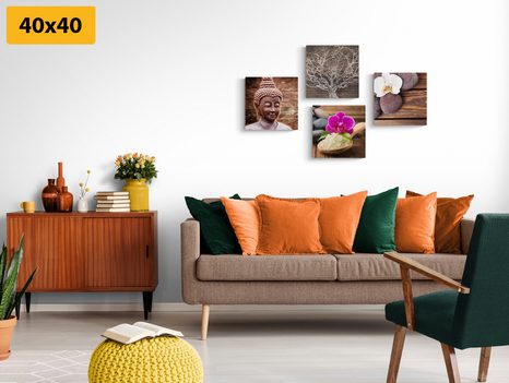SET OBRAZŮ FENG SHUI V PŘÍRODNÍM PROVEDENÍ - SESTAVY OBRAZŮ - OBRAZY