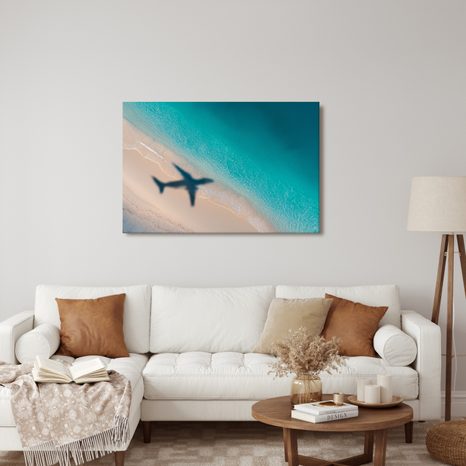 WANDBILD STRAND UND FLUGZEUGSCHATTEN - BILDER MEER UND STRAND - BILDER