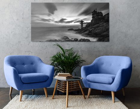 SLIKA ČUDOVITA OBMORSKA POKRAJINA V ČRNOBELI IZVEDBI - ČRNOBELE SLIKE - SLIKE