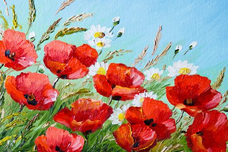 WANDBILD GEMALTE FELDMOHNBLUMEN - BILDER BLUMEN - BILDER