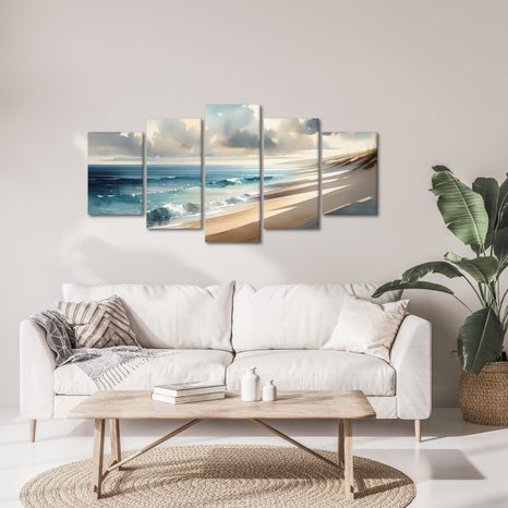 5-DÍLNÝ OBRAZ JEMNÉ VLNY U BŘEHU - OBRAZY MOŘE A PLÁŽ - OBRAZY