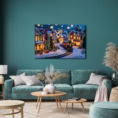 WANDBILD WEIHNACHTSDORF MIT ZUG - WEIHNACHTS- UND WINTERBILDER - BILDER