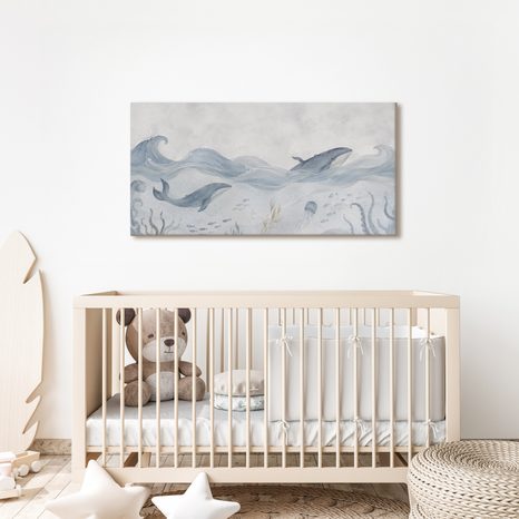 TABLEAU SUR TOILE – MONDE SOUS-MARIN AVEC DES BALEINES - TABLEAUX DE BALEINE - TABLEAUX