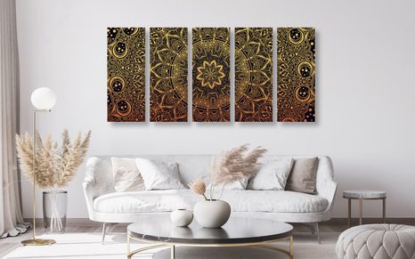 5-DÍLNÝ OBRAZ ZLATÁ ORIENTÁLNÍ MANDALA - OBRAZY FENG SHUI - OBRAZY