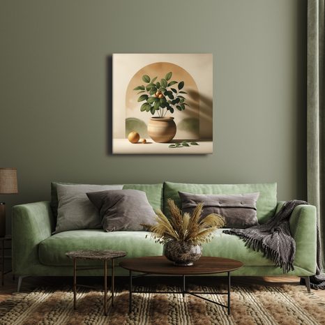 OBRAZ ZLATÉ PLODY V HLINĚNÉ VÁZE - BOTANICKÉ OBRAZY - OBRAZY