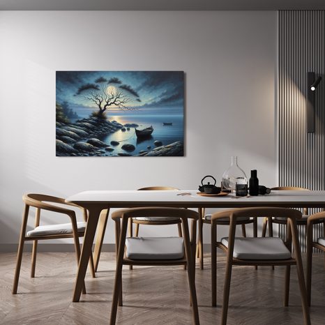 OBRAZ LOĎKY ZA MĚSÍČNÍHO SVITU - OBRAZY JEZERA - OBRAZY