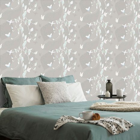 CARTA DA PARATI – BELLISSIME FARFALLE SU SFONDO GRIGIO - CARTA DA PARATI ANIMALI - CARTA DA PARATI
