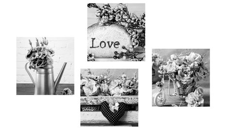 BILDERSET ROMANTISCHES VINTAGE-STILLLEBEN IN SCHWARZ-WEISS - BILDERSETS - BILDER