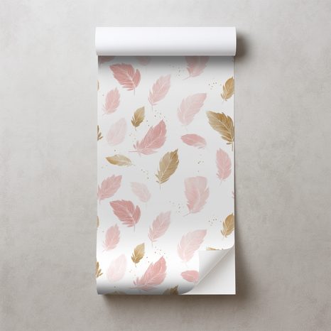 SAMOLEPÍCÍ TAPETA RŮŽOVO-ZLATÉ JEMNÉ PEŘÍČKA - VZOROVANÉ TAPETY - TAPETY