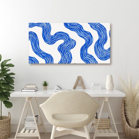 TABLEAU SUR TOILE – ONDULATIONS BLEUES DYNAMIQUES - IMAGES FORMES ABSTRAITES - TABLEAUX