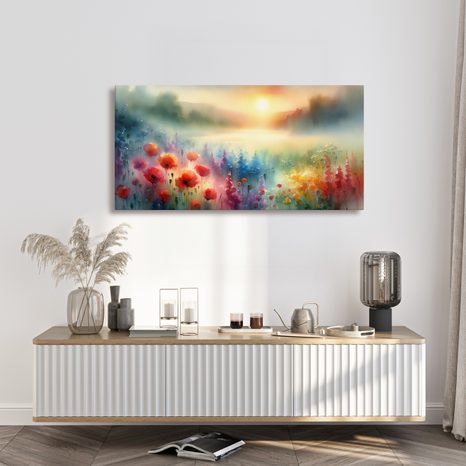 OBRAZ ZÁŘIVÁ KVĚTINOVÁ KRAJINA - OBRAZY VÝCHOD A ZÁPAD SLUNCE - OBRAZY