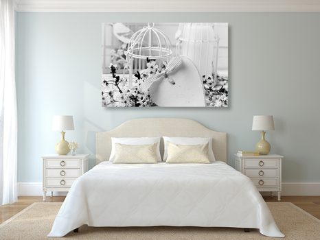 OBRAZ ROMANTICKÉ ZÁTIŠÍ VE VINTAGE STYLU V ČERNOBÍLÉM PROVEDENÍ - ČERNOBÍLÉ OBRAZY - OBRAZY