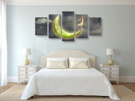 QUADRI 5 PEZZI – RAGAZZA SULLA LUNA - QUADRI DI PERSONE - STAMPE E QUADRI