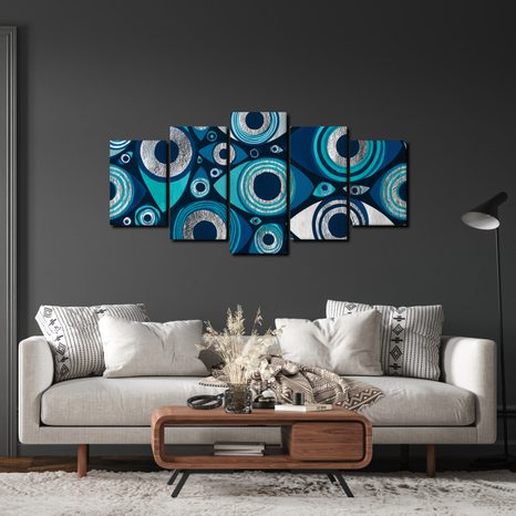 TABLEAU EN 5 PARTIES – YEUX ABSTRAITS BLEUS - TABLEAUX PAR THÈME - TABLEAUX