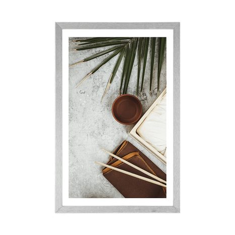 POSTER WITH MOUNT TEA STILL LIFE ON A CONCRETE BACKGROUND - STILL LIFE - POSTERS