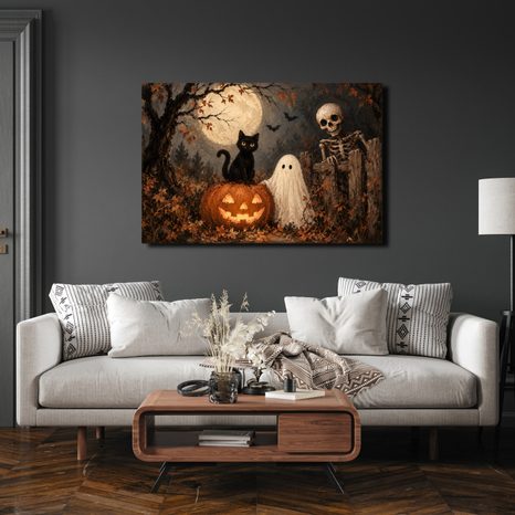 QUADRO SU TELA – GATTO DI HALLOWEEN CON ZUCCA - QUADRI HALLOWEEN E HORROR - STAMPE E QUADRI