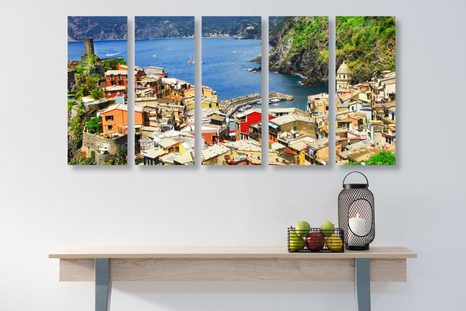 5-DÍLNÝ OBRAZ POBŘEŽÍ ITÁLIE - OBRAZY PŘÍRODY A KRAJINY - OBRAZY