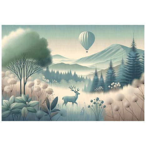 TAPETE WALDLANDSCHAFT MIT HIRSCH UND BALLON - TAPETEN HIRSCHE - TAPETEN