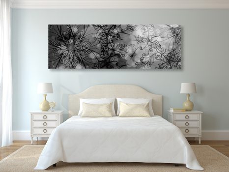 OBRAZ KVĚTINOVÁ MANDALA V ČERNOBÍLÉM PROVEDENÍ - ČERNOBÍLÉ OBRAZY - OBRAZY