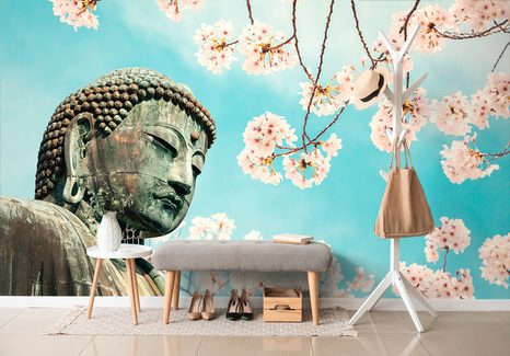 FOTOTAPETA SOCHA BUDHY S TŘEŠNÍ - TAPETY FENG SHUI - TAPETY