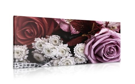 WANDBILD BLUMENSTRAUSS AUS ROSEN IM RETRO-STIL - VINTAGE- UND RETRO-BILDER - BILDER