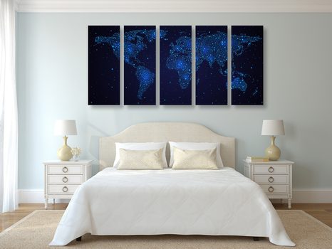 5-RÉSZES KÉP VILÁG TÉRKÉP ÉJJELI ÉGBOLT - TÉRKÉPES KÉPEK - KÉPEK