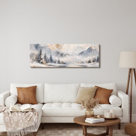 TABLEAU SUR TOILE – VALLÉE BRUMEUSE EN PAYSAGE HIVERNAL - TABLEAUX DE MONTAGNE - TABLEAUX