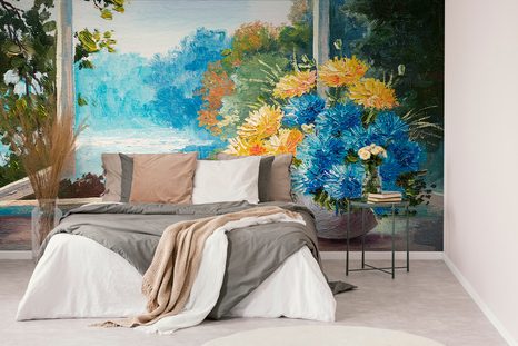 TAPETA SPOMLADANSKI ŠOPEK PRI OKNU - TAPETE V IMITACIJI UMETNIŠKIH SLIK - TAPETE