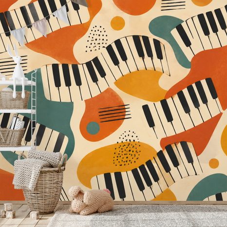SELBSTKLEBENDE TAPETE BUNTE ABSTRAKTION MIT KLAVIERTASTEN - MUSIK FOTOTAPETEN - TAPETEN