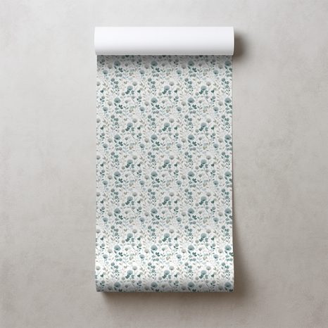 TAPETA JEMNÉ MODRÉ KVĚTY S LISTY - VZOROVANÉ TAPETY - TAPETY