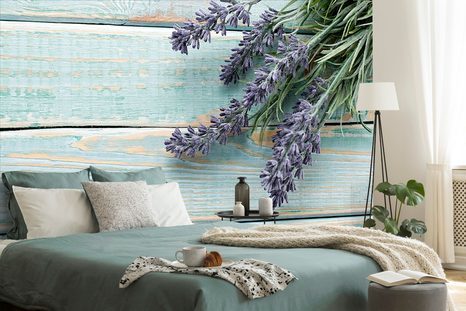 FOTOTAPETE LAVENDEL AUF HÖLZERNEM HINTERGRUND - TAPETEN IN HOLZOPTIK - TAPETEN